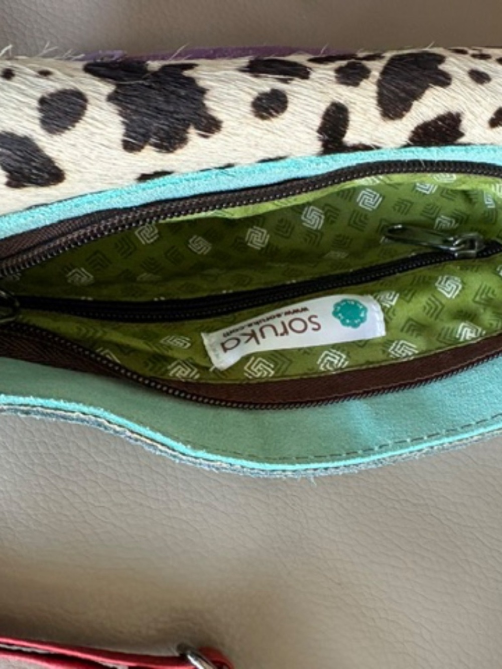 SORUKA small Women's suede leather crossbody bag multicolour animal print front - Picture 12 of 16